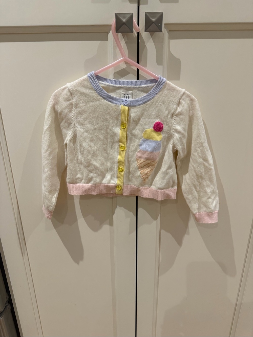 Baby gap 18-24m Cream Knit Cardigan with Ice Cream Motif - Pastel Trim